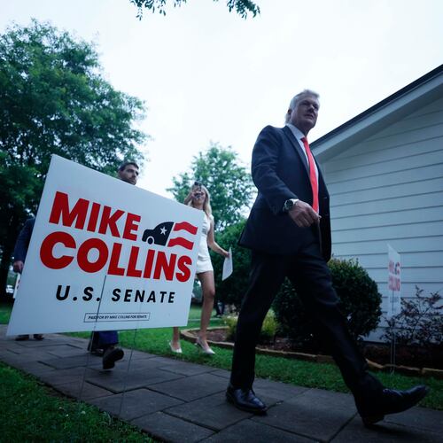 U.S. Rep. Mike Collins, seen here in Jackson the day he won the Republican U.S. Senate nomination in June. (Miguel Martinez/AJC)