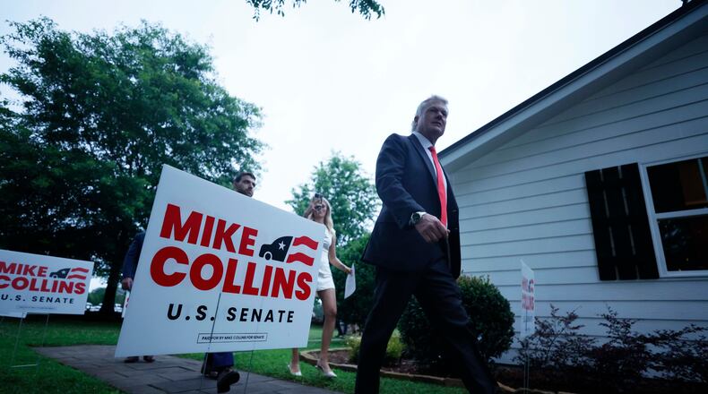 U.S. Rep. Mike Collins, seen here in Jackson the day he won the Republican U.S. Senate nomination in June. (Miguel Martinez/AJC)