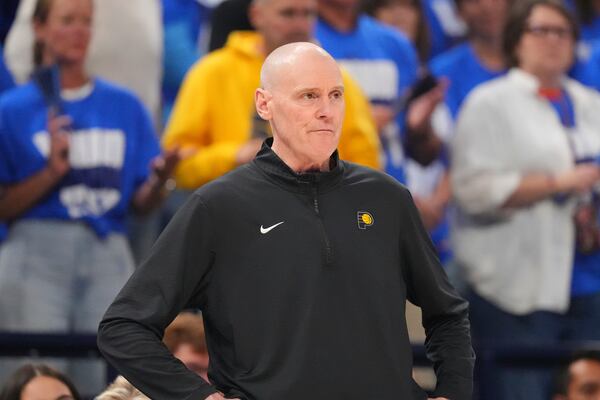 Indiana Pacers head coach Rick Carlisle stands on the sidelines during the first half of Game 2 of the NBA Finals basketball series against the Oklahoma City Thunder Sunday, June 8, 2025, in Oklahoma City. (AP Photo/Julio Cortez)