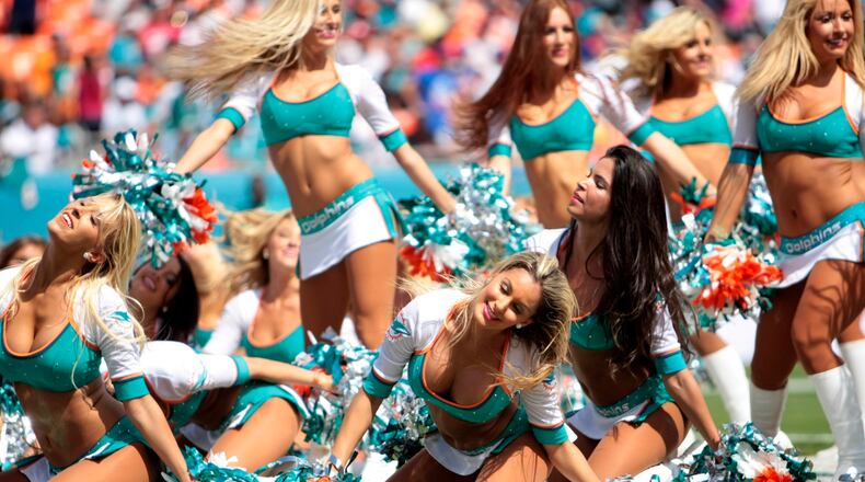 Miami Dolphins cheerleaders in action during their game against the Buffalo Bills Sunday afternoon, Oct 20, 2013 at Sun Life stadium in Miami Gardens. (Bill Ingram/Palm Beach Post)