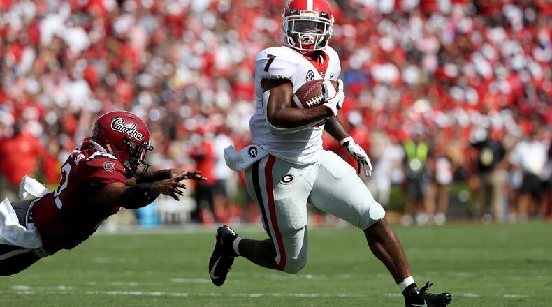 D'Andre Swift scores a touchdown against South Carolina.(Photo by Streeter Lecka/Getty Images)