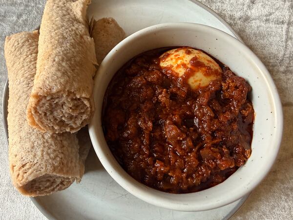 Menchet Wot with injera at Bahel Ethiopian. (Angela Hansberger for the AJC)