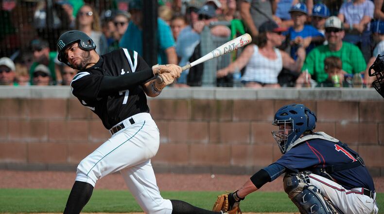 Roswell batter Adam Terrinoni strikes out swinging to end the sixth inning of their GHSA AAAAAA State Baseball Championship game against Milton, Monday, May 27, 2013, in Milton, Ga. David Tulis / AJC Special