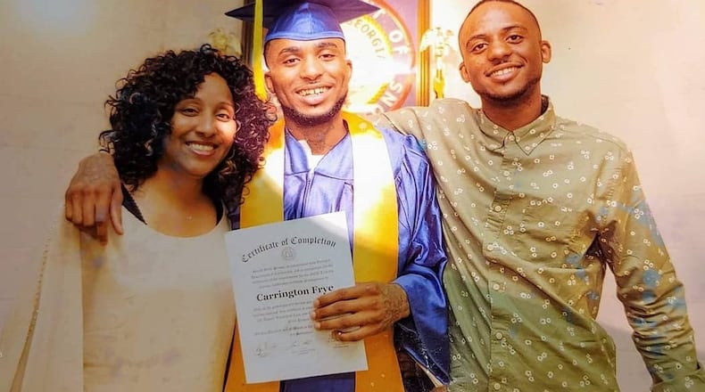 Carrington Frye (center) was killed in Macon State Prison in March 2020 during a fight over a contraband cellphone. (Family photo courtesy of Jennifer Bradley)