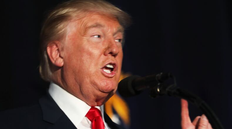 BEDFORD, NH - SEPTEMBER 29: Republican presidential nominee Donald Trump speaks at a rally on September 29, 2016 in Bedford, New Hampshire. Recent polls show a tightening race between Trump and his Democratic rival Hillary Clinton. (Photo by Spencer Platt/Getty Images)