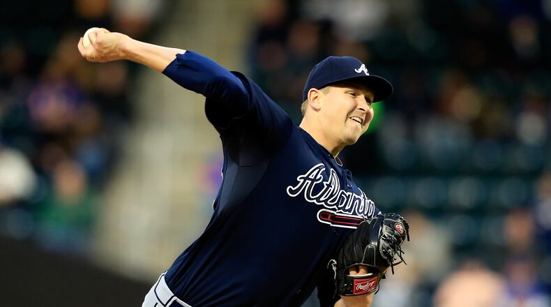 Trevor Cahill #34 of the Atlanta Braves pitches in the first inning against the New York Mets during a game at Citi Field on April 21, 2015 in the Flushing neighborhood of the Queens borough of New York City. (Photo by Alex Trautwig/Getty Images)