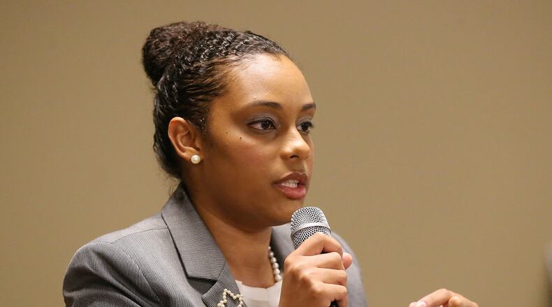 Jazzmin Cobble speaks at a candidate forum at Salem Bible Church in 2017.