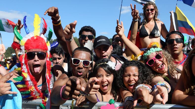 Fans dance to Yves V at the main stage during the TomorrowWorld electronic music festival in Chattahoochee Hills, South of Atlanta, on Saturday September 28th, 2013. The event has been the world's most popular electronic music festival in Europe for years. It is in the United States for the first time on the nearly 500 acre Bouchaert Farm.