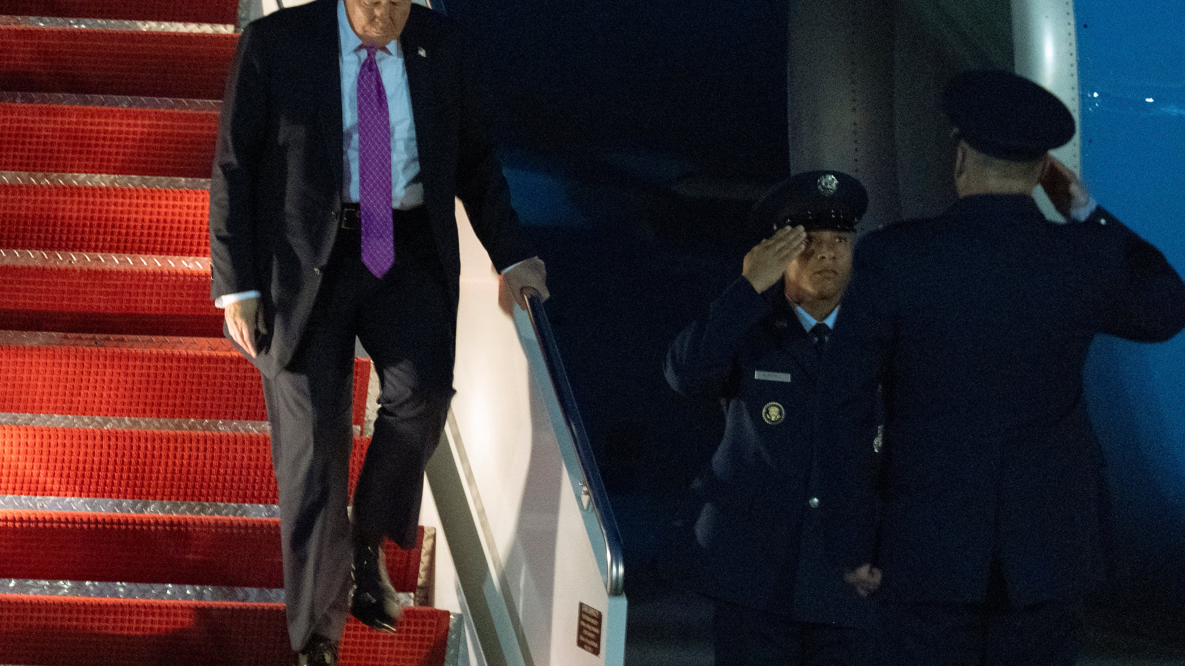 President Donald Trump arrives at Joint Base Andrews, Md., on Air Force One, Sunday, Sept. 14, 2025. (AP Photo/Manuel Balce Ceneta)