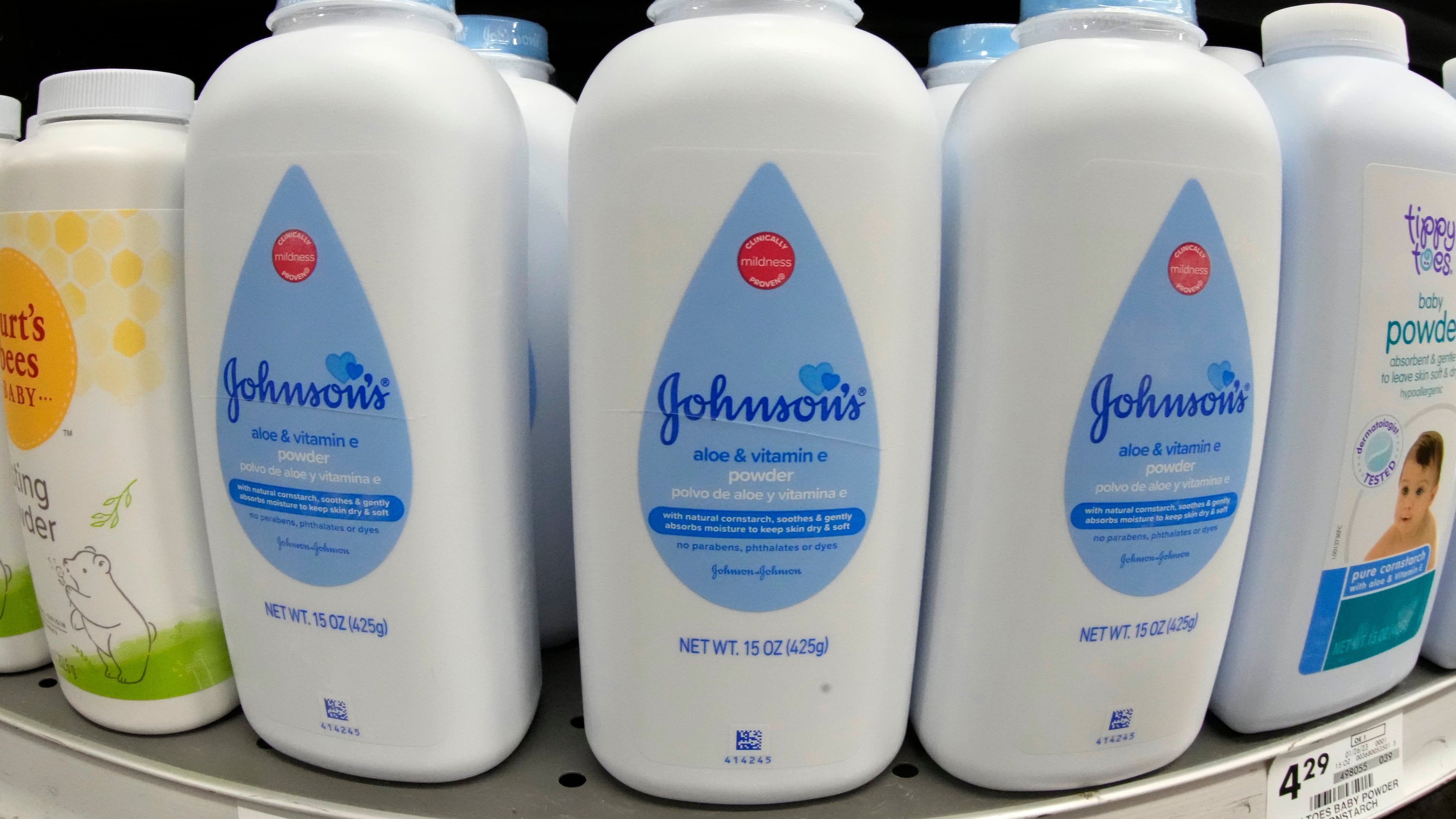 FILE - Johnson's baby powder on display at a market in Pittsburgh, Jan. 26, 2023. (AP Photo/Gene J. PuskarFile)