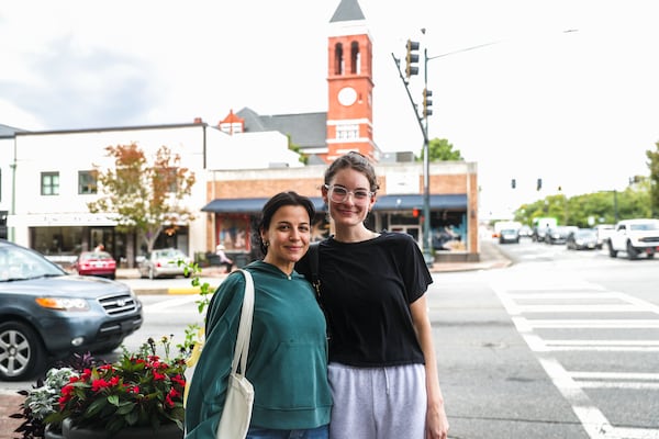 Bre Lieberman, 25, and Kalli Maddox, 25, in downtown Rome, Ga., on Thursday, October 9, 2025. 14th Congressional District voters talk about if they are sticking with Rep. Marjorie Taylor Greene even as she's broken with her party on key issues, like Israel, Epstein and the ACA. (Abbey Cutrer/AJC)