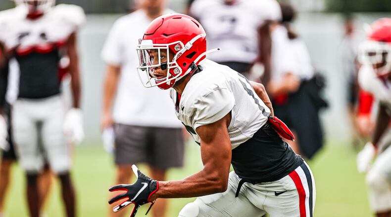 Georgia defensive back Nyland Green (1) during the Bulldogs’ practice session in Athens, Ga., on Tuesday, Sept. 7, 2021. (Photo by Tony Walsh)