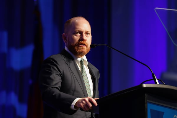 Democratic Party of Georgia Chair Charlie Bailey speaks at the party’s state convention in Savannah last month. (Arvin Temkar/AJC)