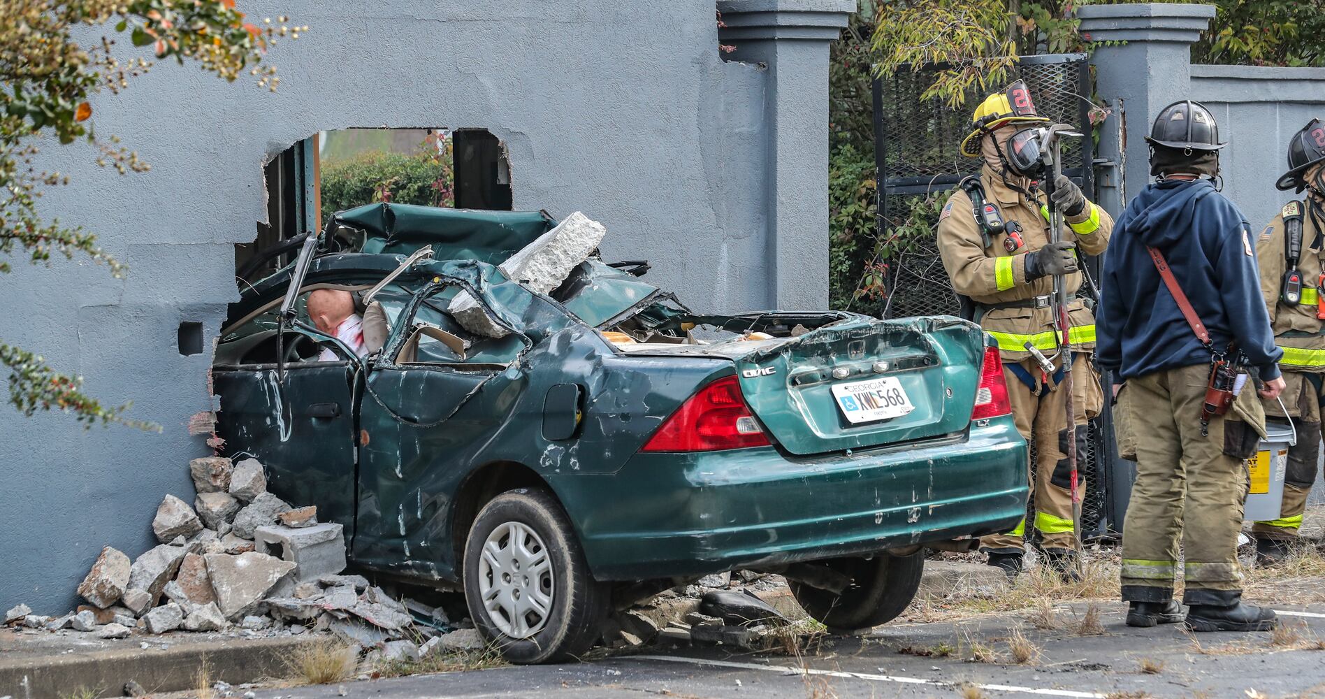 October 19, 2023 FULTON COUNTY: Here firefighters from several metro jurisdictions train at the  Knights Inn located at 4253 Shirley Drive SW. The Atlanta Regional Commission’s Homeland Security & Emergency Preparedness Department first-ever Atlanta Regional Full-Scale Emergency Training Exercise was held on Thursday, Oct. 19, 2023 on Fulton Industrial Boulevard at two nearby locations. Emergency responders from the City of Atlanta and five metro Atlanta counties – Clayton, Cobb, DeKalb, Fulton, and Gwinnett all jointly participated in the daylong event Daylong that simulated a terrorist attack on a hotel. Firefighters trained at the  Knights Inn located at 4253 Shirley Drive SW and the police at the Red Roof Inn 4430 Frederick Drive SW. Police and fire vehicles, SWAT teams, Hazardous materials crews, Search & rescue teams and Victim triage were all on hand during the event which saw 50-victim volunteers in realistic disaster scenarios and scenes. (John Spink / John.Spink@ajc.com) 

