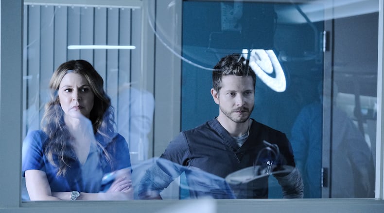 THE RESIDENT:  L-R:  Jane Leeves and Matt Czuchry in the "Burn it All Down" season finale episode of THE RESIDENT airing Tuesday, April 7 (8:00-9:00 PM ET/PT) on FOX. ©2020 Fox Media LLC Cr: Guy D'Alema/FOX