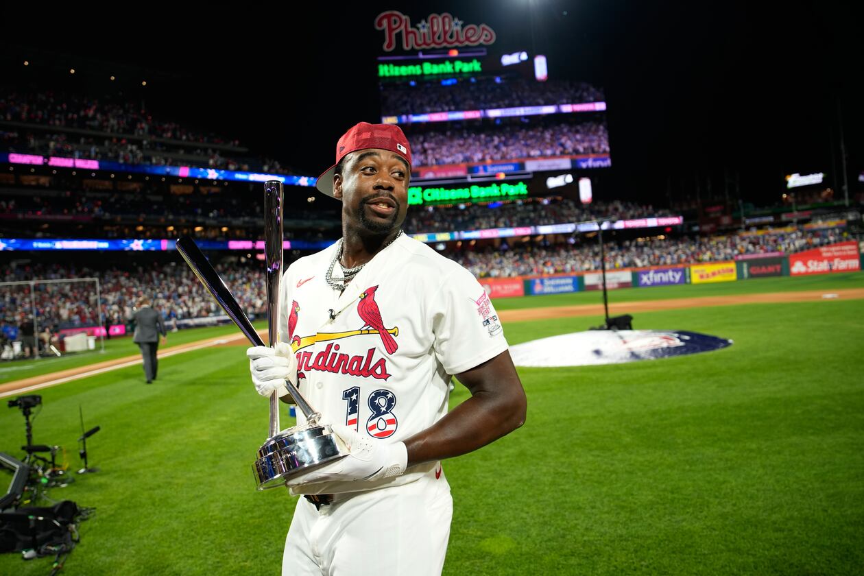 St. Louis Cardinals star Jordan Walker holds his new hardware. (Matt Slocum/AP)
