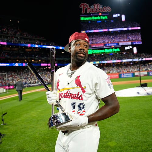 St. Louis Cardinals star Jordan Walker holds his new hardware. (Matt Slocum/AP)