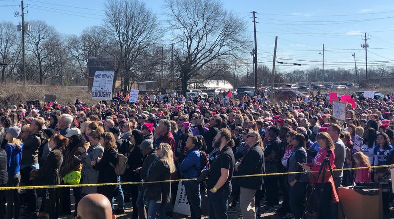Thousands rally at the Power to the Polls event in Atlanta on Saturday. AJC/Greg Bluestein