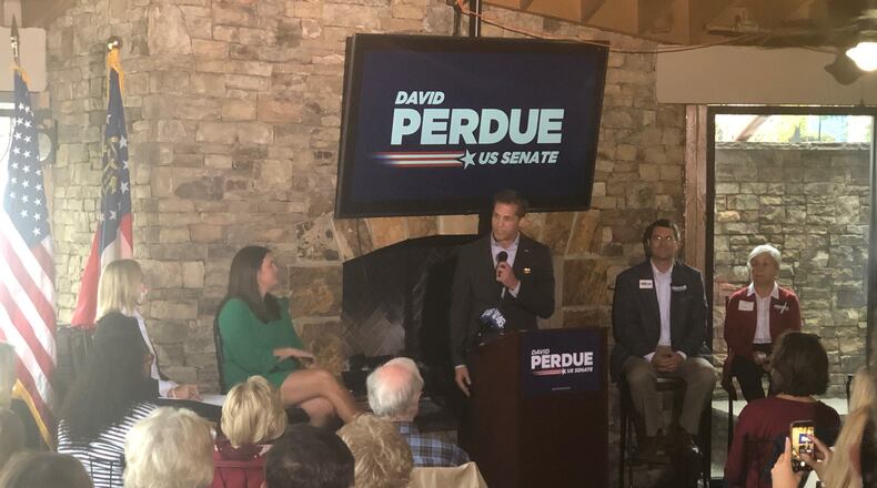 Rich McCormick addresses a crowd of Gwinnett County Republicans at a rally Monday. The headliner at the event was former White House press secretary Sarah Huckabee Sanders.