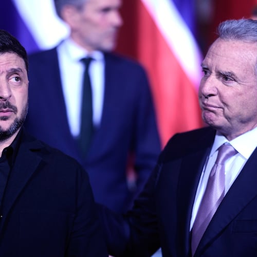 FILE - Ukraine's President Volodymyr Zelenskyy, left, and Steve Witkoff, special envoy of the United States, meet at the chancellery in Berlin, Germany, on Dec. 15, 2025. (AP Photo/Markus Schreiber, Pool)