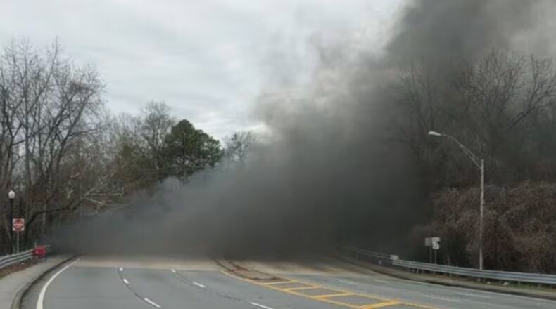 A section of Buford Highway was shut down Sunday due to a fire, officials said.