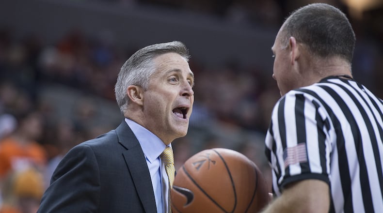 CHARLOTTESVILLE, VA - JANUARY 22: Head coach Brian Gregory of the Georgia Tech Yellow Jackets speaks with an official during the second half against the Virginia Cavaliers at the John Paul Jones Arena on January 22, 2015 in Charlottesville, Virginia. Virginia Cavaliers defeated Georgia Tech Yellow Jackets 57-28. (Photo by Tommy Gilligan/Getty Images)