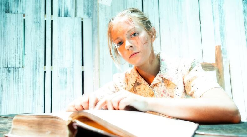 Emory student Kailey Albus as Mae in the Theater Emory staging of "Mud," through Oct. 12 at Emory University's Schwartz Center for Performing Arts.