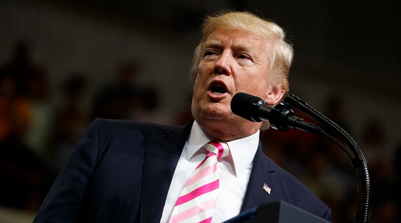 President Donald Trump speaks during a campaign rally for Senate candidate Luther Strange, Friday, Sept. 22, 2017, in Huntsville, Ala. (AP Photo/Evan Vucci)