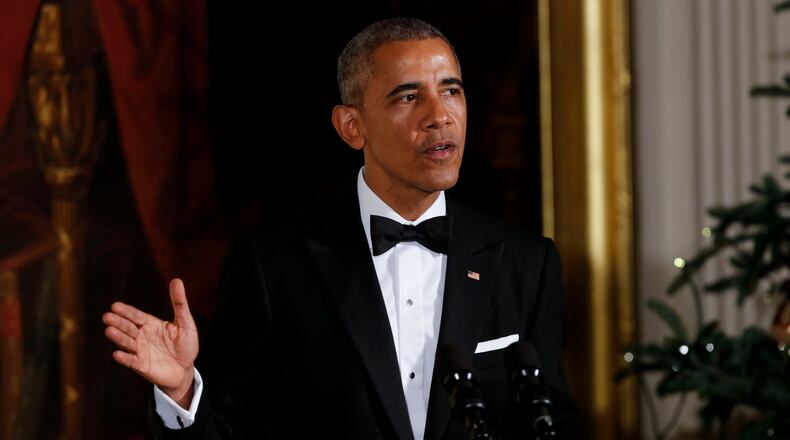 WASHINGTON, DC - DECEMBER 4: President Barack Obama speaks during a ceremony for the 2016 Kennedy Center honorees December 4, 2016 in the East Room of the White House in Washington, DC. The honorees include Eagles band members, actor Al Pacino and singer James Taylor. (Photo by Aude Guerrucci-Pool/Getty Images)