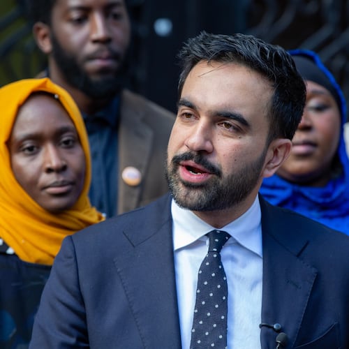 New York City Democratic mayoral candidate Zohran Mamdani speaks at the Islamic Cultural Center of the Bronx mosque in New York on Friday, Oct. 24, 2025. (AP Photo/Ted Shaffrey)