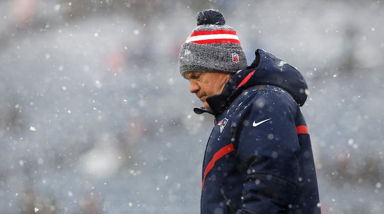 New England Patriots head coach Bill Belichick prior to an NFL football game, Sunday, Jan. 7, 2024, in Foxborough, Mass. (AP Photo/Michael Dwyer)