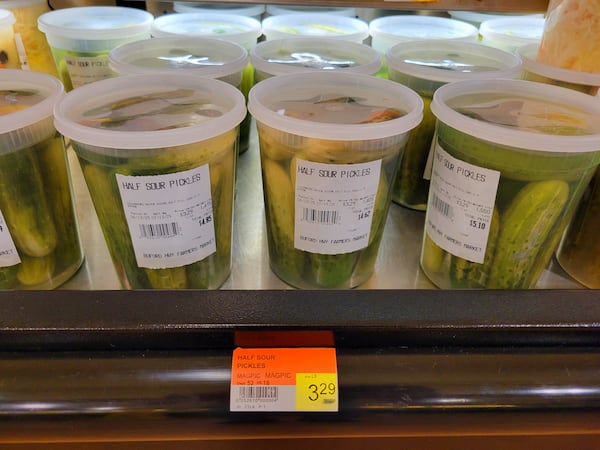 Ingredients in the half-sour pickles sold at Buford Highway Farmers Market include water, sugar, salt, dill and garlic. (Courtesy)