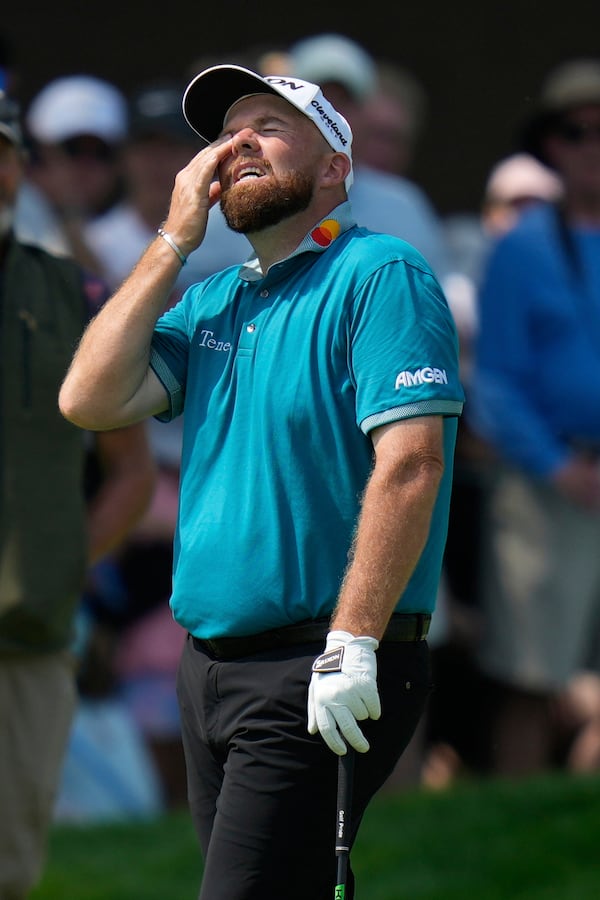Shane Lowry, of Ireland, reacts to his shot on the second hole during the first round of the U.S. Open golf tournament at Oakmont Country Club Thursday, June 12, 2025, in Oakmont, Pa. (AP Photo/Seth Wenig)
