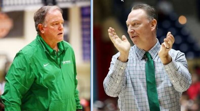 Buford boys basketball coach Eddie Martin (left) won his 800th game as a head coach on Jan. 22. On Wednesday, Buford girls coach Gene Durden won his 800th.  The two have won 13 state titles between them. Their teams are currently ranked No. 1 in Class AAAAA.