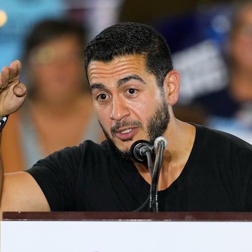 Democratic nominee for U.S. Senate Abdul El-Sayed Speaks at a General Election Kickoff Rally for Michigan Demcrats at Renaissance High School Friday, Aug. 7, 2026, in Detroit. (AP Photo/Paul Sancya)