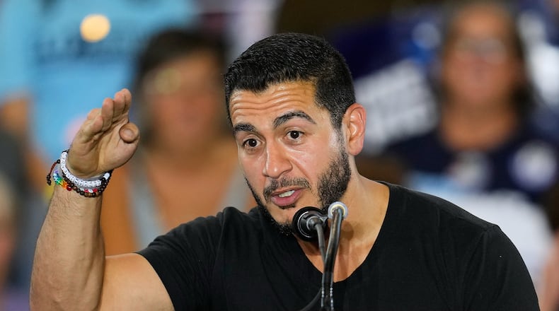 Democratic nominee for U.S. Senate Abdul El-Sayed Speaks at a General Election Kickoff Rally for Michigan Demcrats at Renaissance High School Friday, Aug. 7, 2026, in Detroit. (AP Photo/Paul Sancya)