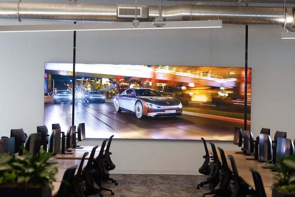 The offices at Mercedes-Benz’s new center have all the trappings of modern workspaces. The $34 million facility in Atlanta’s Northyards industrial district spans 60,000 square feet. (Arvin Temkar/AJC)