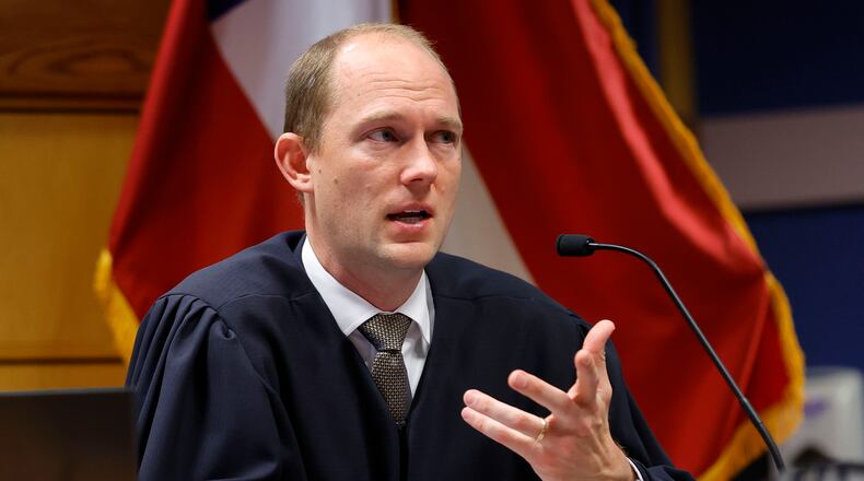 Fulton County Superior Judge Scott McAfee presides in court during a hearing in the case of the State of Georgia v. Donald John Trump at the Fulton County Courthouse on March 1, 2024, in Atlanta. (Alex Slitz/Pool/Getty Images/TNS)