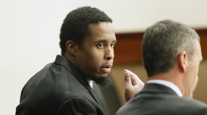 Landon Terrel (left) conferred with his attorney on the first day of his trial. The former worker at a Sunrise assisted living facility was accused of neglect, abuse and murder in the death a 91-year-old resident of the home, Adam Bennett. The jury Wednesday convicted him of neglect but rejected abuse and murder charges.