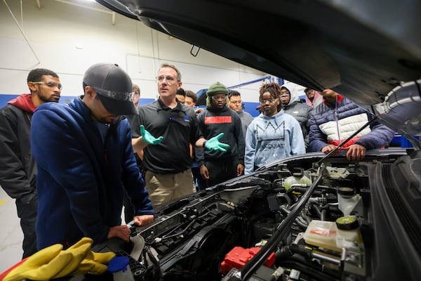 A recent tour of Gwinnett Technical College — which teaches, among other programs, automotive technology — showed a diversity of students not well-represented in the Labor Department's campaign. (Jason Getz/AJC 2023)
