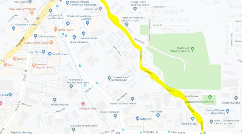 Jordan Lane, shaded in yellow, will be closed to through traffic during the day for more than a month.
