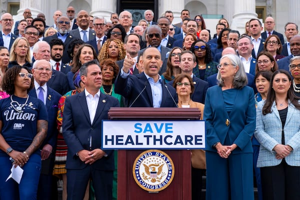 House Minority Leader Hakeem Jeffries, D-N.Y., spoke about Democrats battle to extend expiring health care benefits as part of a government funding compromise on Tuesday.