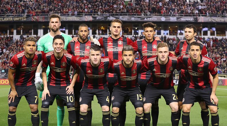 Atlanta United FC gather for a team photo before taking on the New York Red Bulls during their first game in franchise history on Sunday, March 5, 2017, in Atlanta. Curtis Compton/ccompton@ajc.com