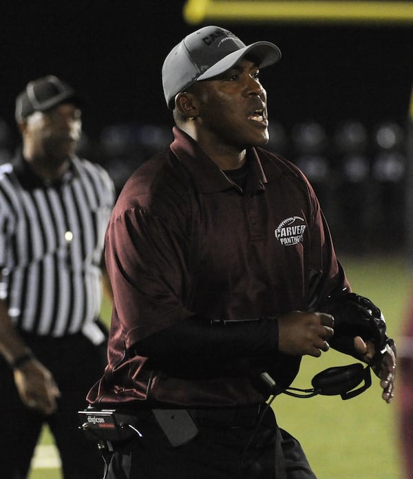 Carver-Atlanta coach Darren Myles, shown in a 2009 game, inherited a program in 2005 that had not won more than three games in a season since 1991. He won 11 games in his third season. (Courtesy of David Tulis)