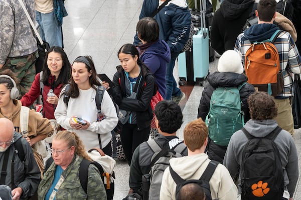 Passengers wait in long lines at the Hartsfield-Jackson Atlanta International Airport amid the ongoing partial government shutdown, Tuesday, March 17, 2026. (Ben Hendren for the AJC)
