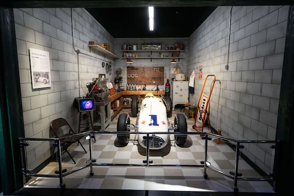 The 1957 Van Lines Special is shown in a recreation of the garages in the Indianapolis Motor Speedway Museum at the Indianapolis Motor Speedway in Indianapolis, Monday, May 19, 2025. (AP Photo/Michael Conroy)