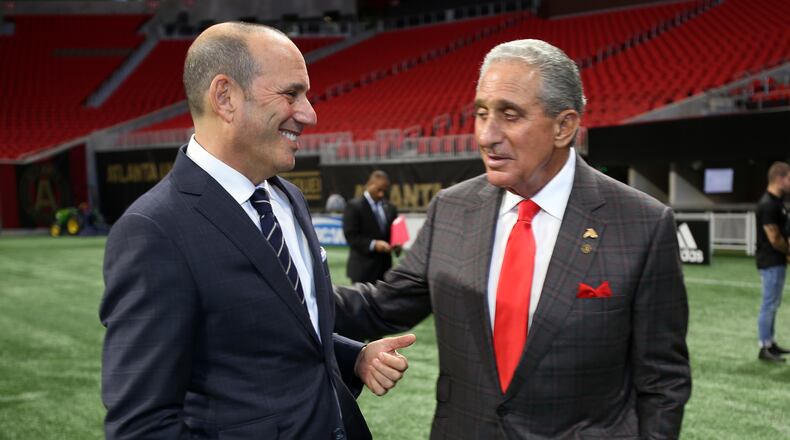 October 23, 2017.  MLS Commissioner Don Garber and   Atlanta United Owner Arthur Blank, talks after the press conference where Atlanta was selected to host the 2018 MLS All Star game at the Mercedes-Benz stadium on Monday 23, 2017.