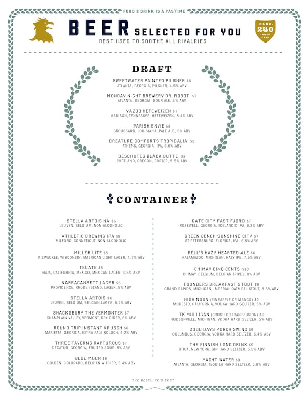 Painted Park menu