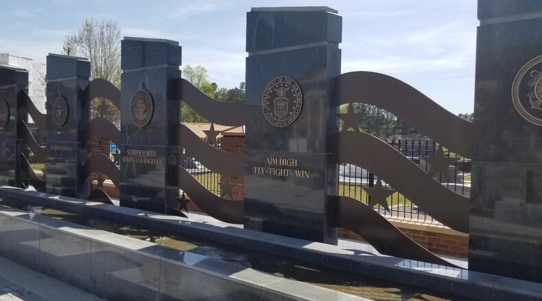 Sugar Hill’s sign vendor recently completed installing metal panels that make up the flag display connecting memorial panels at the city’s new Veterans Memorial Plaza. (Courtesy City of Sugar Hill)