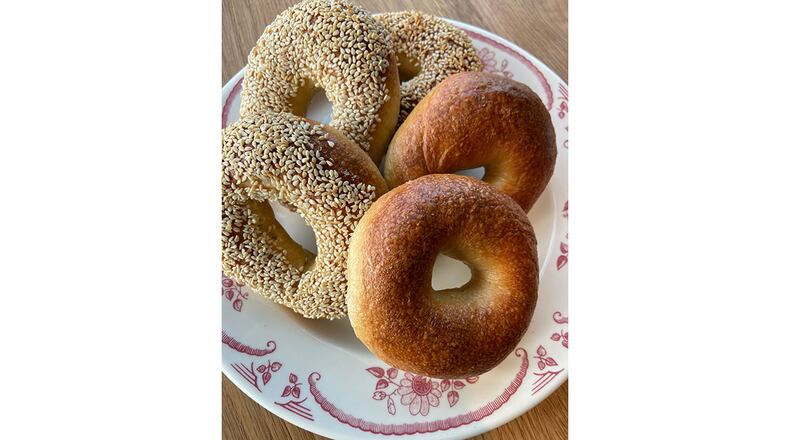 Boiling the bagels before baking is traditional, and necessary to achieve a chewy bagel.